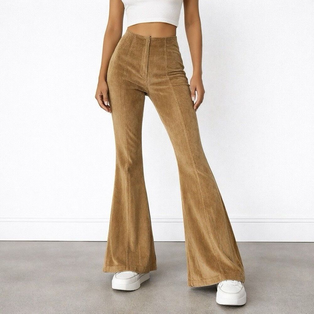 DEVAN Corduroy Flare Pants Womens 2 Brown High Rise Stretch Y2K Style USA